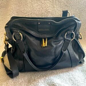Marc Jacobs Black Leather Wellington Fulton Satchel.